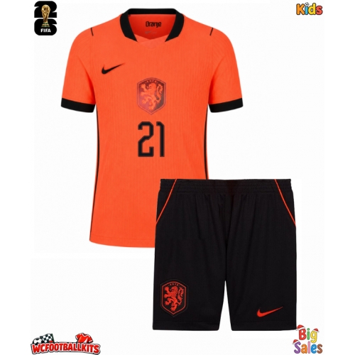 Netherlands Frenkie de Jong #21 Replica Home Stadium Kit for Kids World Cup 2026 Short Sleeve (+ pants)